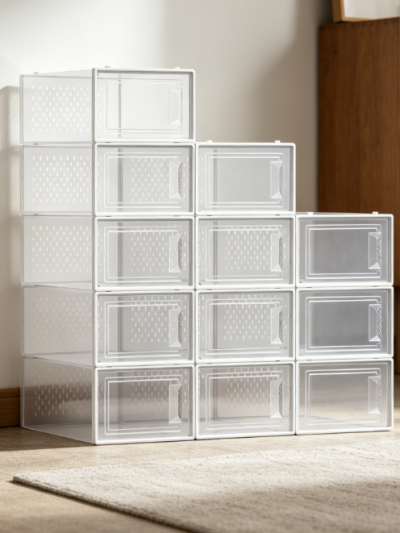 Transparent Stackable Plastic Shoe Box Set