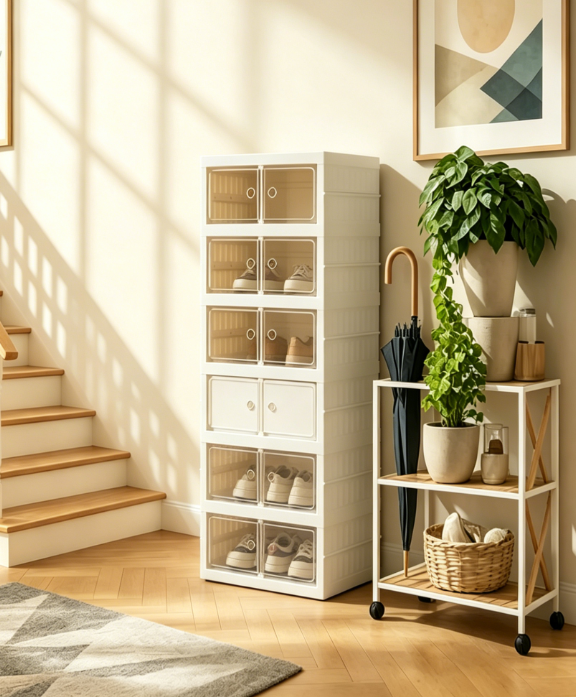 30.png Foldable Shoe Cabinet with Transparent Doors and Wheels - Image 1