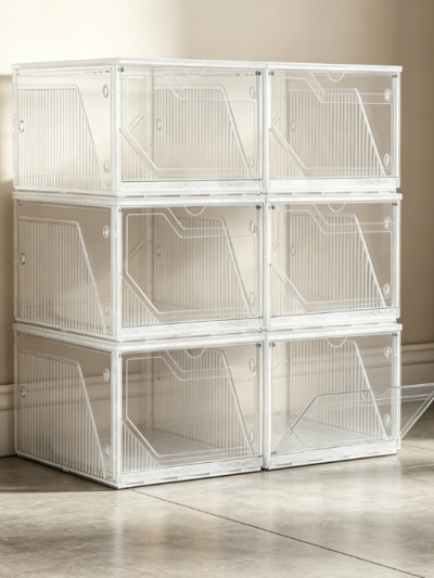 Stackable Transparent Shoe Boxes with Magnetic Doors