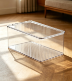 Transparent Stackable Plastic Shoe Box with Hinged Lid - Image 2