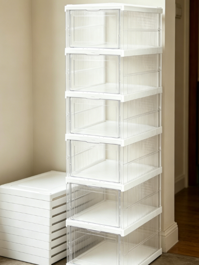 Transparent Flip-Top Stackable Shoe Boxes