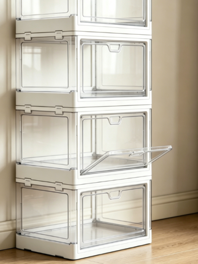 Stackable Foldable Storage Bins with Magnetic Doors