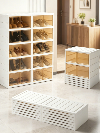 Large Foldable Shoe Cabinet with Transparent Doors